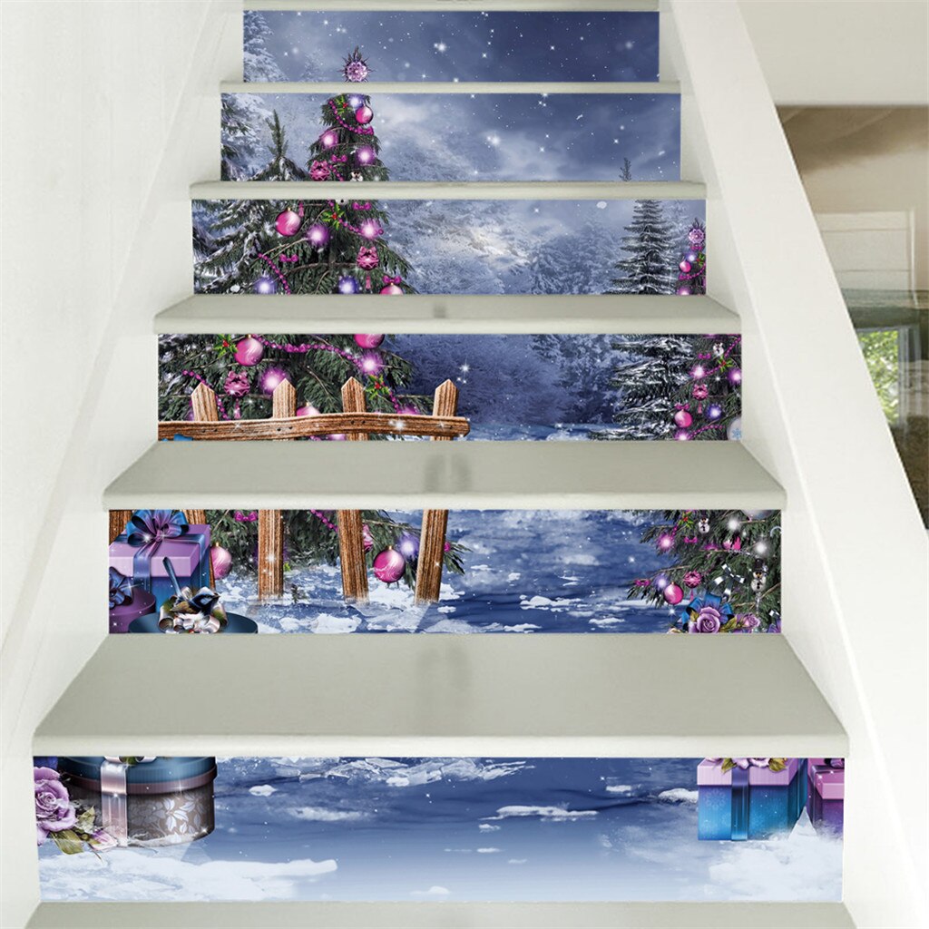 40#  jul 3d simulering trappemærkat vandtæt vægmærkat diy hjemindretning julemanden trappemærkater gulv trappestok: Jeg