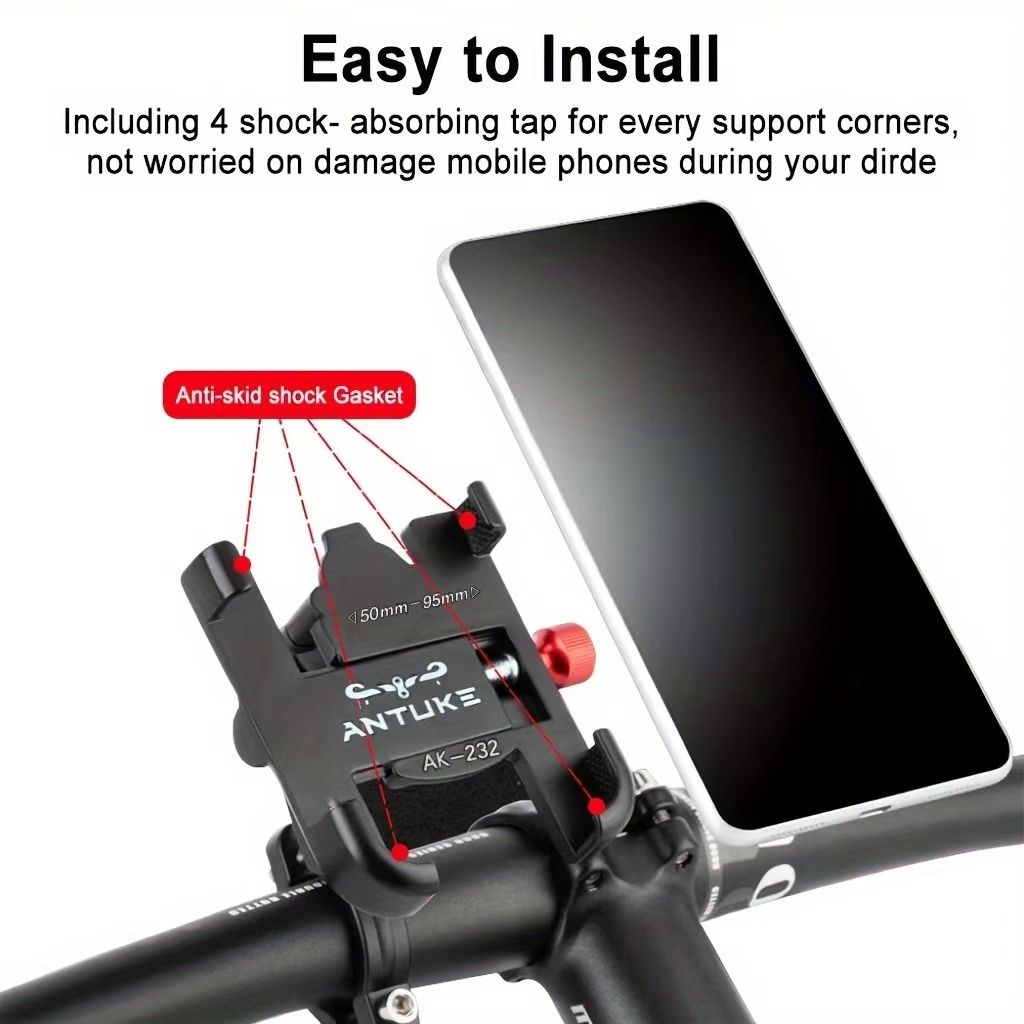 Mountain bike phone holder bicycle holder 360 ° rotatable aluminum alloy adjustable bicycle phone holder anti slip riding holder