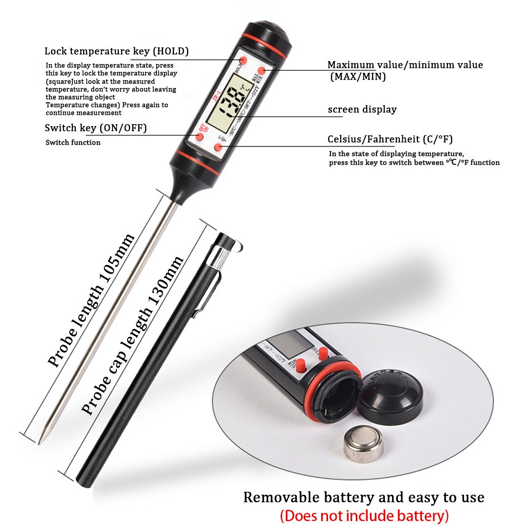 Thermomètre numérique électronique pour aliments, pour gâteaux, bonbons, frites, BBQ, température des aliments, de la viande, avec longue sonde