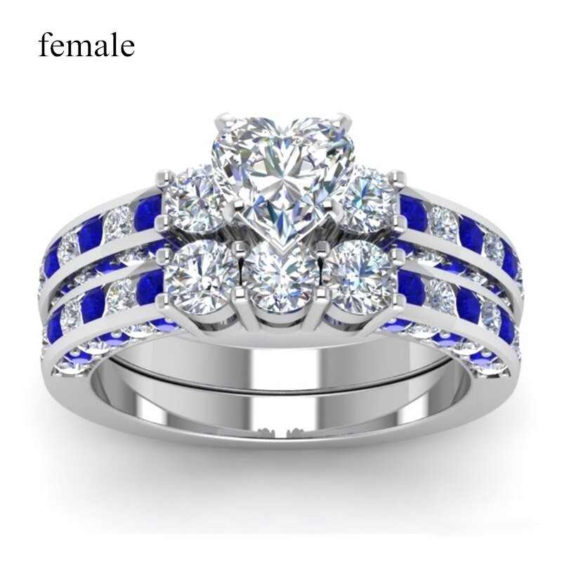 Parringar - män& #39 ; s 8mm blå rostfria stee ring dam & #39 ;s blå ring 2.0ct hjärta kristall bröllopsförlovningssmycken: 5 / Kvinnor