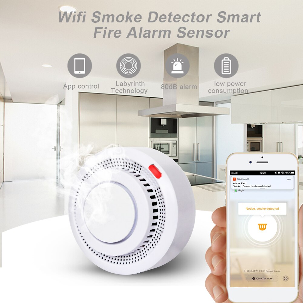 Wifi Smoke Detector Smart Fire Alarm Sensor Wireless Security System Smart Life Tuya APP Control Smart Home For Home /Store