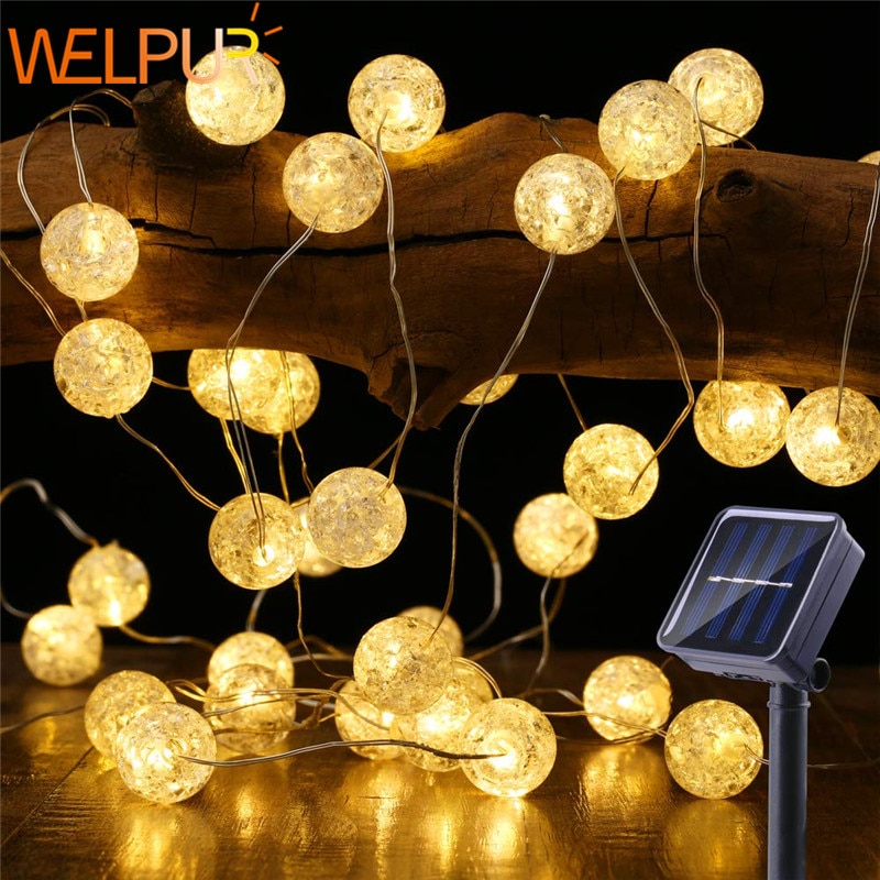 Globe led solcellelys 5m 50 led knitrende kugle udendørs , 8 modes eventyrlys varm hvid indendørs dekorativ havelampe
