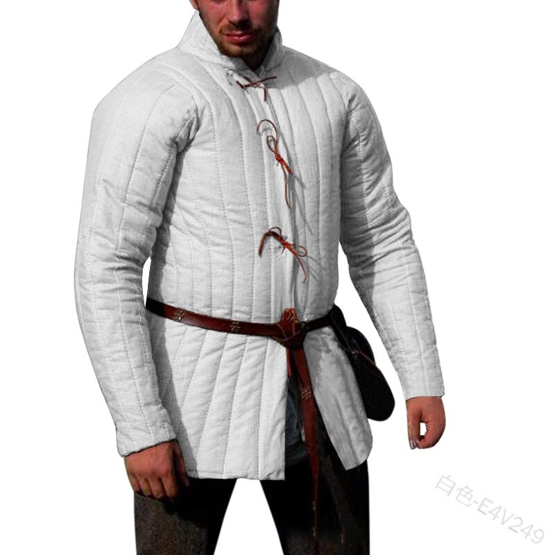 Adult Men Medieval Larp Viking Costume Leopold Gambeson Canvas Suede Turtleneck Jacket Battle Hero Outfit Winter Padded Coat: Silver / S