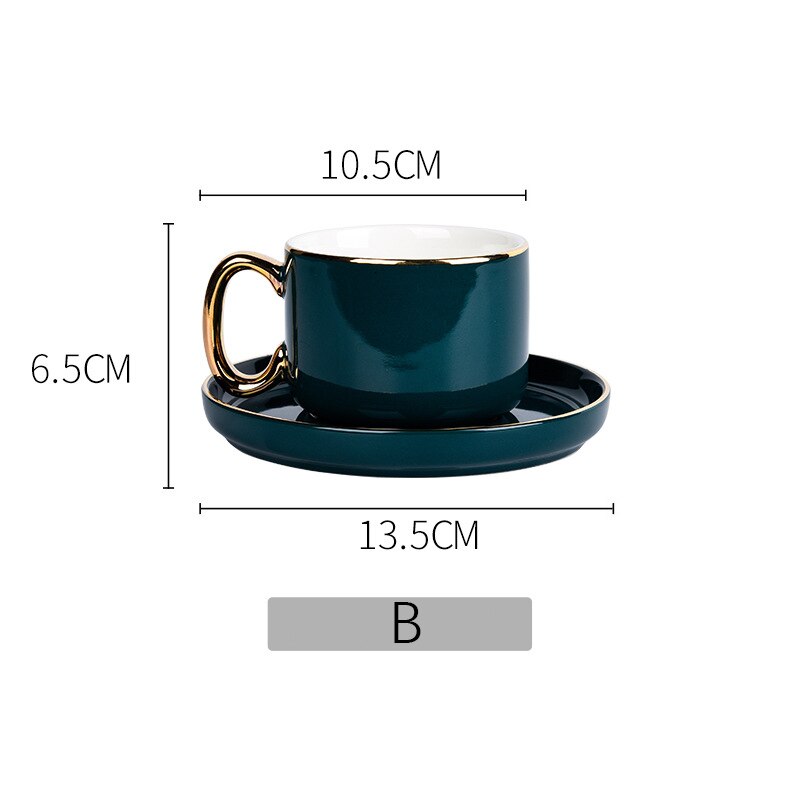 Europeisk stil kaffekopp tekoppfat set guld trim grön keramisk kaffemjölk kopp 200ml: B