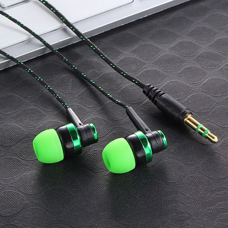 1PCS Wired Earphone Stereo In-Ear 3.5mm Nylon Weave Cable Earphone Headset with Mic for Laptop Smartphone