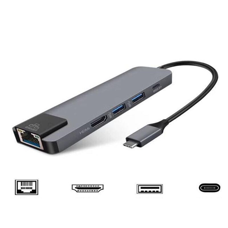 5 en 1 USB Type C Hub hd-mi 4K USB-C Hub vers Gigabit Ethernet Rj45 adaptateur Lan pour Mac book Pro Thunderbolt 3 USB-C