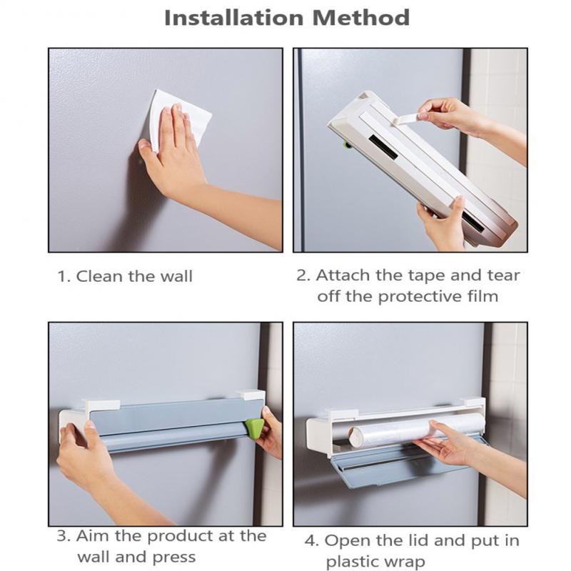 ABS Cling Film Cutter Wall-mounted Food Wrap Cutter Cling Dispenser Durable Non-toxic Storage Organizer For Kitchen Accessories