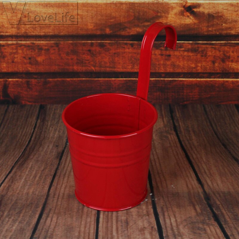 Macetas colgantes de pared para jardín y balcón, cubo de Metal, soporte para flores, 10 colores: red / 5pcs