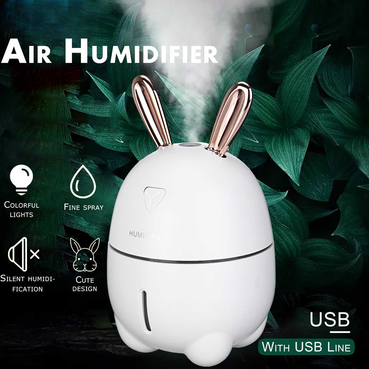 300ML Air Humidifier Cute Rabbit Ultra-Silent USB Aroma Essential Oil Diffuser Office Car Humidificador Air Purifier Mist Maker