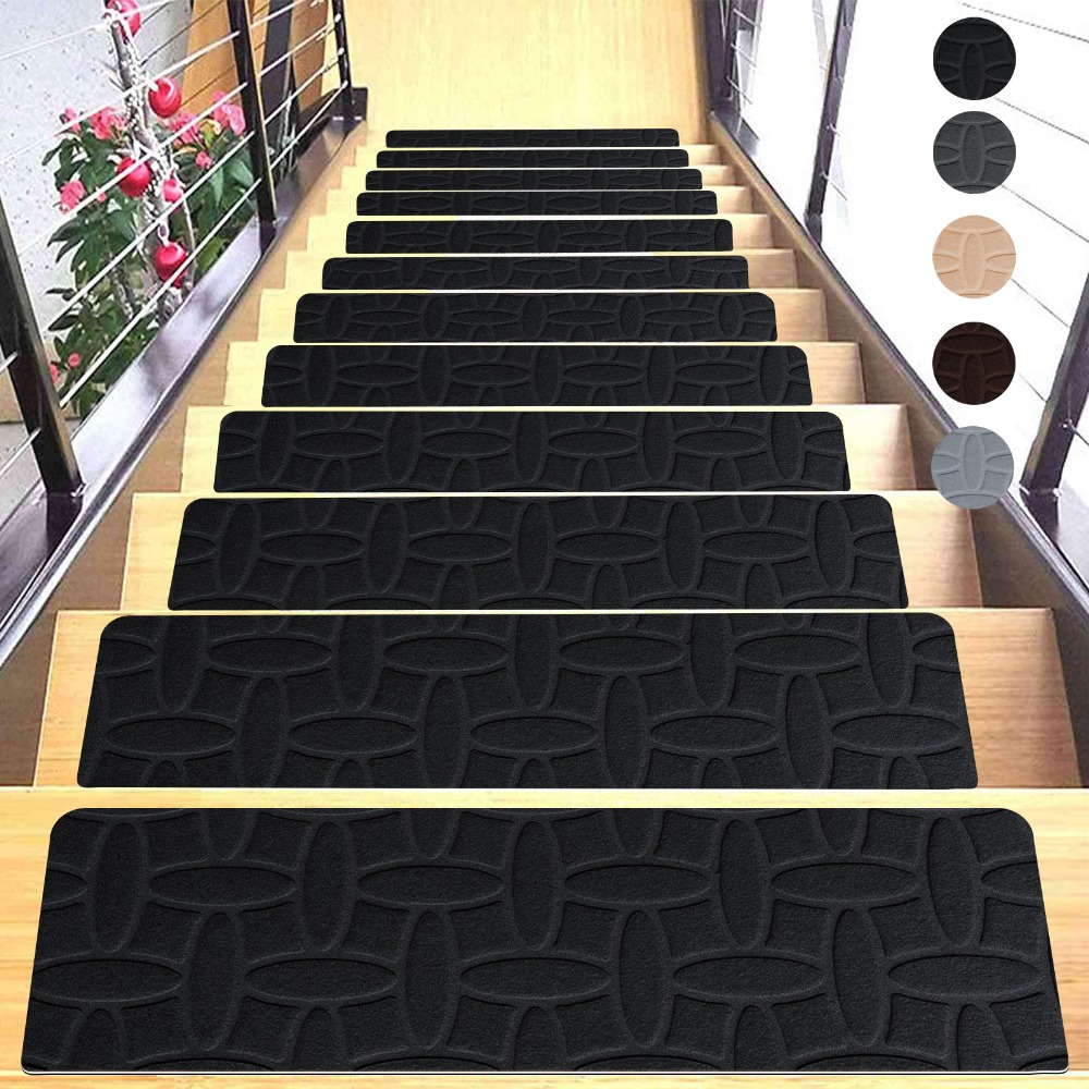 Self-adhesive Staircase Mat Non-Slip Safety Stair Tread Carpet Mat Soft Stripe Protection Cover Pads Home Decor: Beige