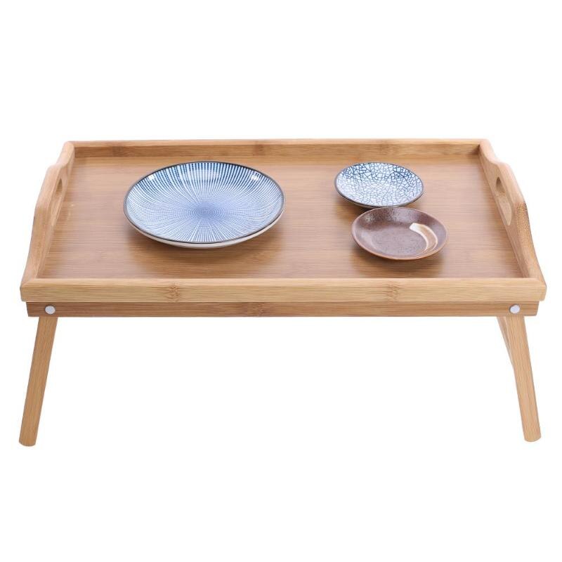 Wooden Lap Tray Folding Laptop Table Breakfast Serving Bed Trays with Flip Top and Legs Computer Desk Stand
