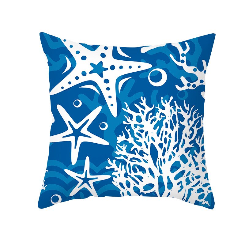 Taie d'oreiller de chambre à coucher pour bébé, 45x45cm, forme géométrique, fond de mer bleu océan, motif étoile de mer, dauphin: 55-5