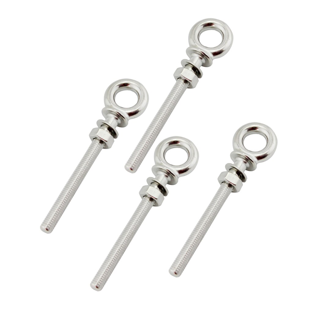 4 stk  m8 x 80mm rustfrit stål langskaftet øjebolt med skive og møtrik