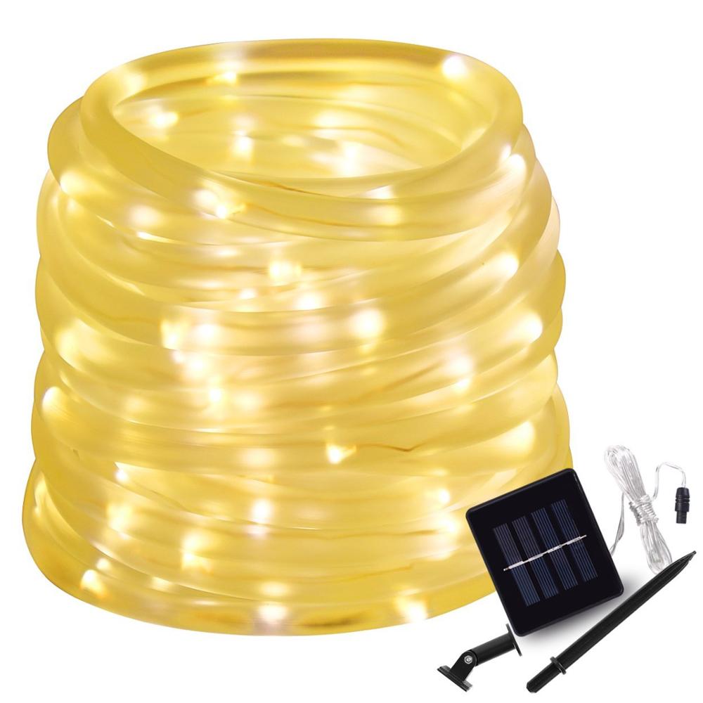 50/100/200 led solar reb rør string lys sol terrasse lys jule lys belysning til hjemmet have plæne fest dekoration: Varm hvid / 7m 50 lysdioder