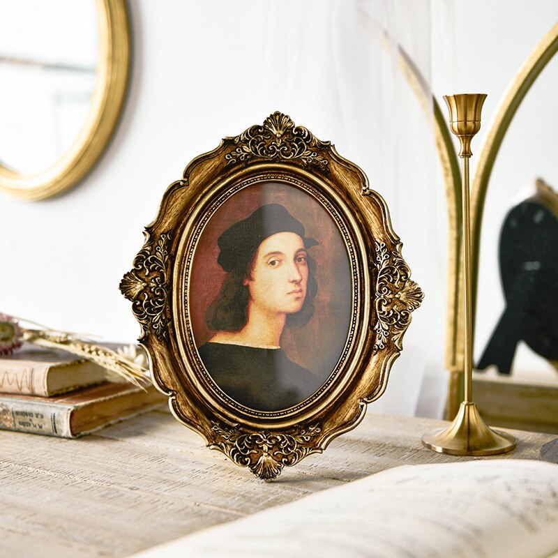 Marco de fotos de resina Vintage, marcos de fotos dorados tallados para bebé, soporte para fotos, adorno, decoración clásica de hogar para boda