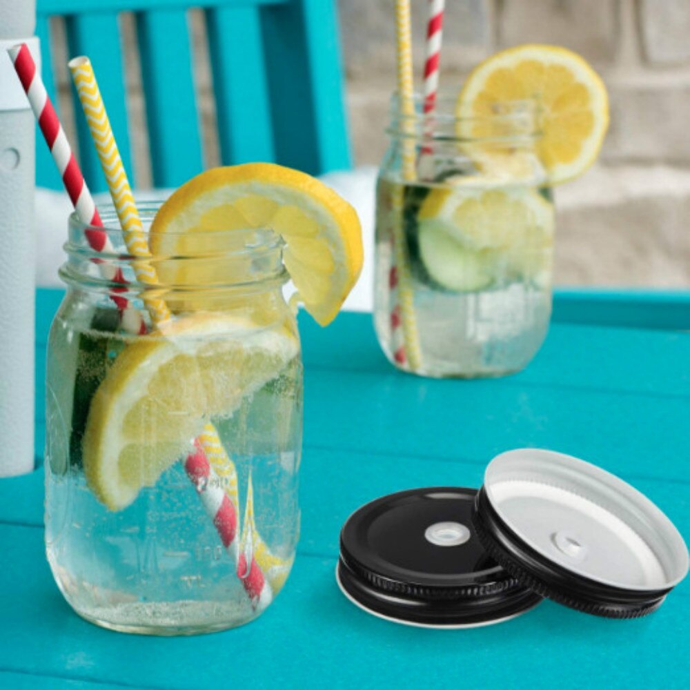 Aieve Mason Jar Straw Lids Compatible With Ball 16oz 24oz Wide Mouth Mason Jar, 6 Pcs Wide Mouth Drinking Cover With Straw Hole