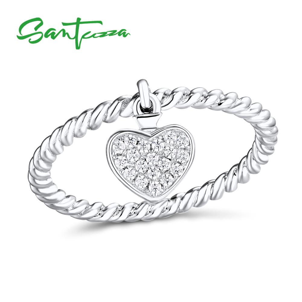 Santuzza sølv ring til kvinder 925 sterling sølv hjerte kvindelige ringe steg guld farve cubic zirconia ring sæt smykker: 8 / Hvid