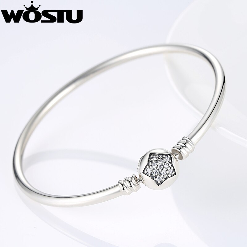 100% 925 Sterling Silber Stern Armreif Mit Klar CZ für Frauen DIY Schmuck passen Original Armbänder Charme XCHS901