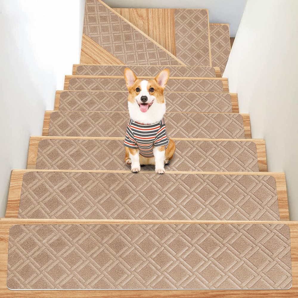 Self-adhesive Staircase Mat Non-Slip Safety Stair Tread Carpet Mat Soft Stripe Protection Cover Pads Home Decor: light green