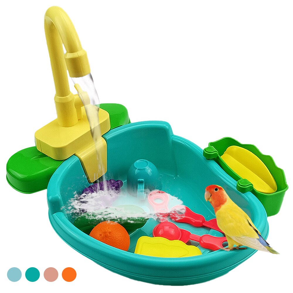 Automatic Bird Bath Tub with Faucet Pet Parrots Parakeet Cockatiel Fountains SPA Pool Shower Multifunctional Toy Cleaning Tool