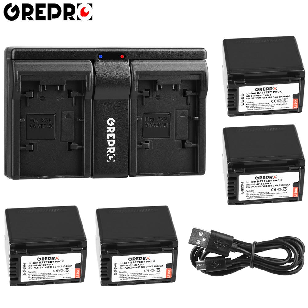 2 Stuks Vw VBT380 VW-VBT380 Batterij + Dual Usb Oplader Voor Panasonic VW-VBT190 HC-V770, HC-V720, HC-V727, HC-V730, HC-V750 HC-V760