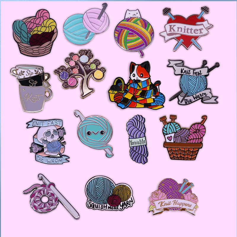 Broche en tricot pour femmes, Badge en fil d'art en émail, broche pour pull, chemise, manteau, sac à dos, accessoires de bijoux mignons