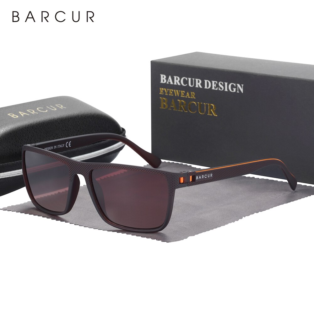 BARCUR-gafas de sol polarizadas TR90 para hombre y mujer, lentes deportivas ligeras, accesorio de protección UVAB: Castaño