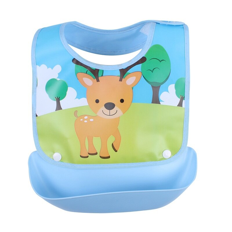 Afneembare Slabbers Waterdichte Baby Peuter Kids Schorten Bib Baby Speeksel Handdoeken Leuke Baby Cartoon Feeding Bib: Blue Chydo deer