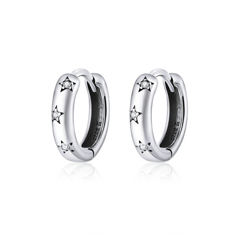 Bamoer Zilver 925 Sieraden Spraking Ster Minimalistische Oor Hoops Oorbellen Voor Vrouwen Sterling Zilveren Fijne Sieraden Pendientes SCE873: Default Title