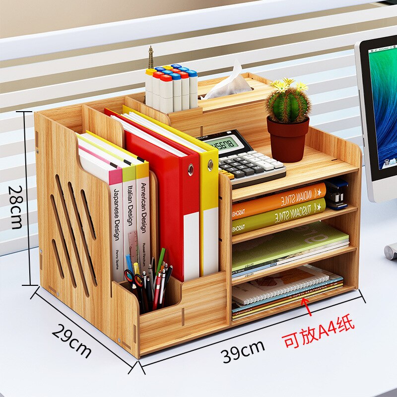 Wooden Desk Organizer Desktop File Organizer Holder Space Saving Office School Home Use Document Multi-Layer Tray: Dark Brown
