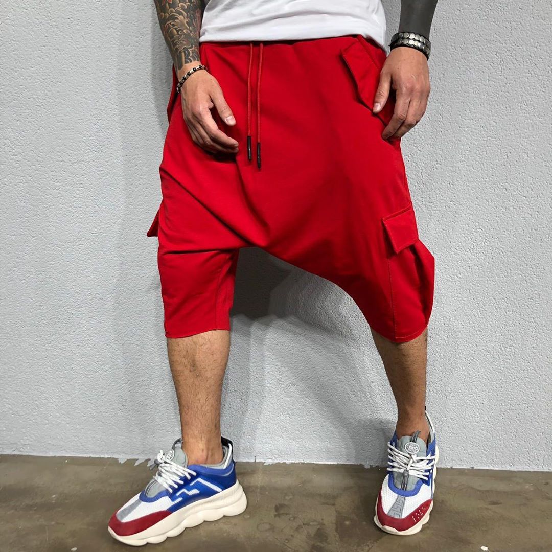 Calça masculina folgada, nova moda hip-hop, calça estilo europeu e americano, cor sólida, esportiva casual, com corte de harlan: XL / red