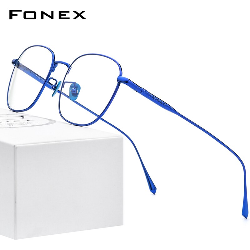 Fonex pure titanium briller ramme mænd firkantede briller mandlige optiske nærsynethed receptpligtige briller rammer 8560: Blå