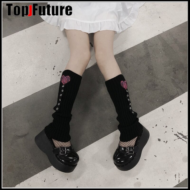 Calcetines largos de punto para mujer, medias elásticas hasta la rodilla, cálidas, estilo gótico, Hip-hop, Rock, Punk Skull / Love Heart,