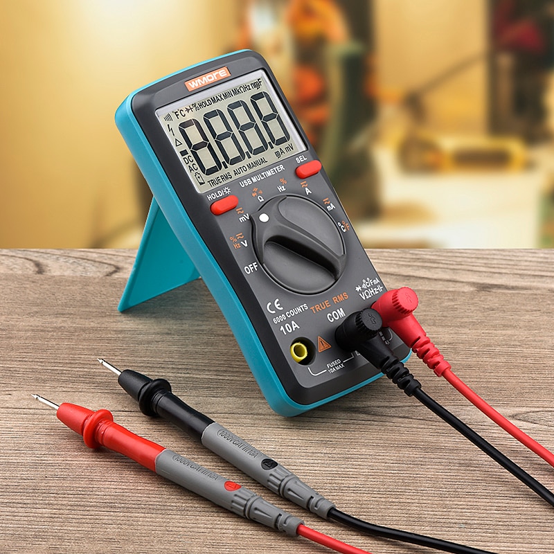 Wmore USB Charge Digital Multimeter for Tester 6000 counts Auto Ranging AC/DC voltage meter Flash light Back light Top