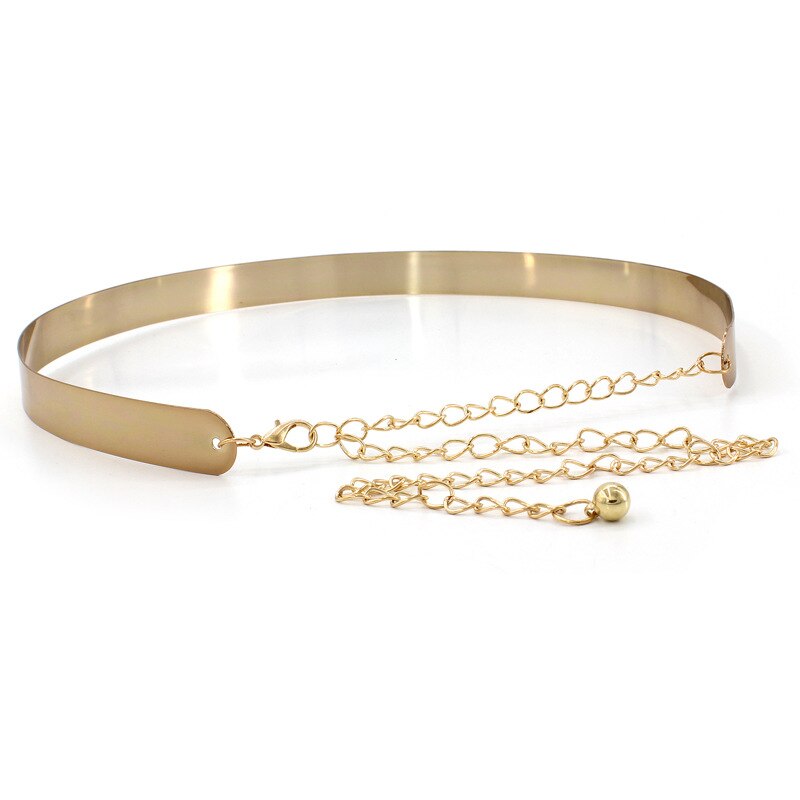 Women Punk Full Metal Mirror Skinny Waist Belt Metallic Silver Gold Plate 2cm 3.5cm Wide Chains Lady Ceinture Sashes For Dresses