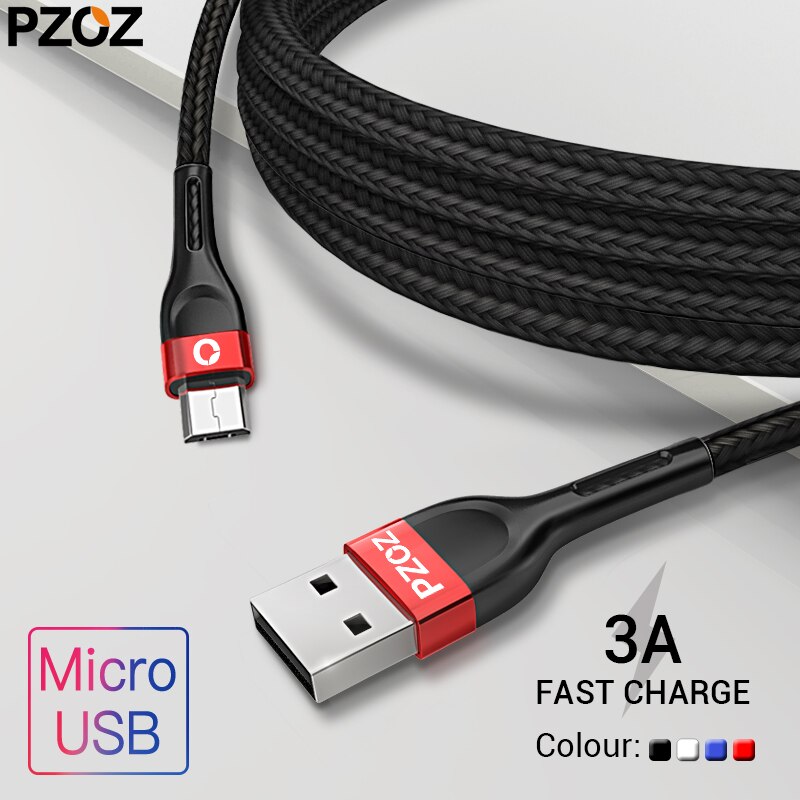 Pzoz cabo micro usb 3a, cabo de carregamento rápido para samsung huawei xiaomi redmi, honor, lg, dados android, carregador de celular microusb cabo de fio