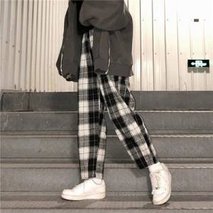 Harajuku ruudullinen housut naisille housut katuvaatteet naisen haaremihousut syksyn naisten causal housujen koko