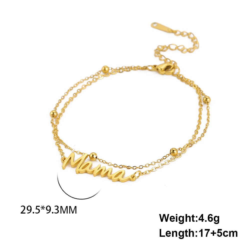 Skyrim-pulsera con dije de letra mamá para hombre y mujer, pulseras de cadena de cuentas de doble capa de acero inoxidable, joyería de , para el día de la madre: Color dorado