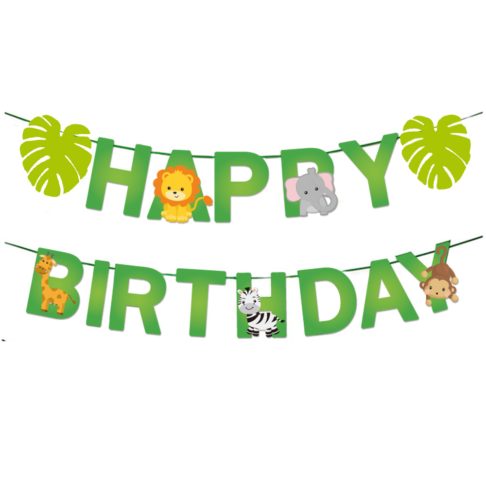 Banderole thème joyeux anniversaire avec animaux, banderole thème forêt Safari Jungle, banderole d&#39;anniversaire pour enfants garçons filles, décorations de fête d&#39;anniversaire