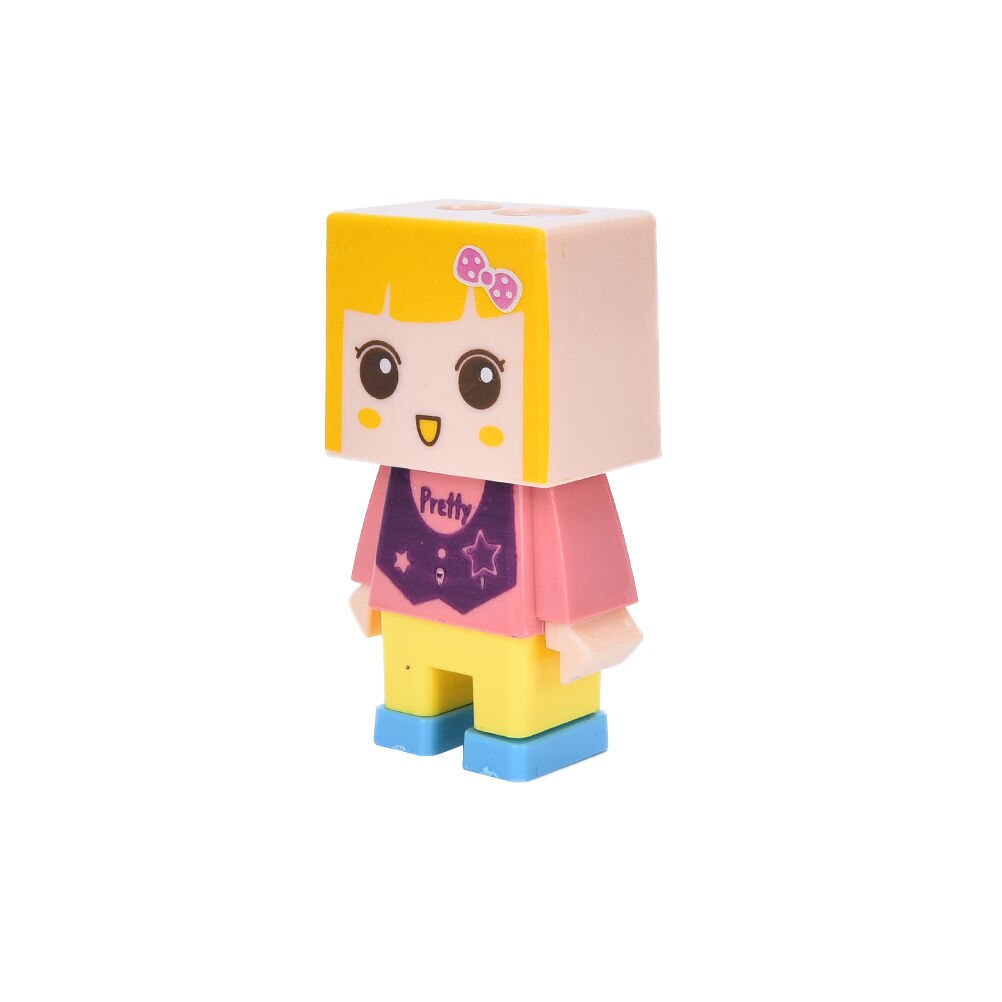 Funny Pupil Cartoon Diy Assembly Child Villain Double Hole Kid Pencil Sharpener With The Eraser Color Random Pencil Knife