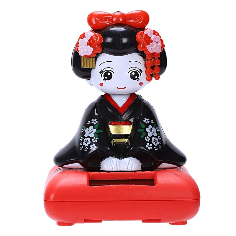 Solar Powered Bobblehead Spielzeug Figur, Japanischen Kimono Maiko Geisha: Black