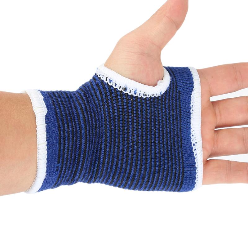 2 Stuks Unisex Blauw Palm Pols Hand Ondersteuning Handschoen + Elastische Zweetbandjes Brace Wraps Guards Voor Gym Volleybal Badminton Sport veiligheid