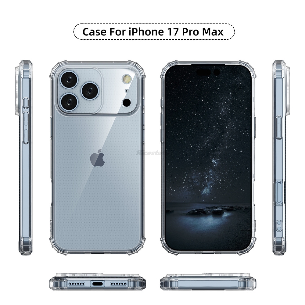 Capa de silicone transparente para iphone 17 16 15 14 13 12 11 pro xs max xr x 7 8 plus se 2020 2022 capas transparentes à prova de choque fundas