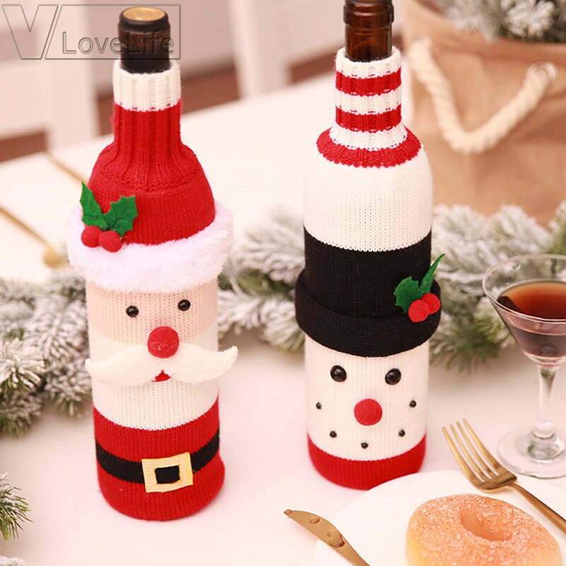 Rode Kerstman Sneeuwpop Wijnfles Cover Wrapper Kerst Trui voor Wijn Flessen Diner Tafel Thuis Feestartikelen Decor