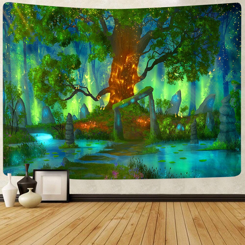 Simsant psicodélico bosque tapiz Castillo, hongos Trippy medusas tapices para colgar en la pared para sala de estar playa decoración con toallas