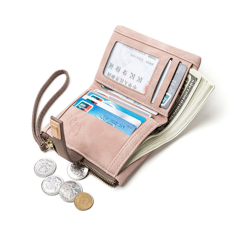 Matte Pu Leather Women Wallet Small Zipper Coin Purse Short Ladies Wallet Wristlet Women Purse Female Coin Pocket Card Holders