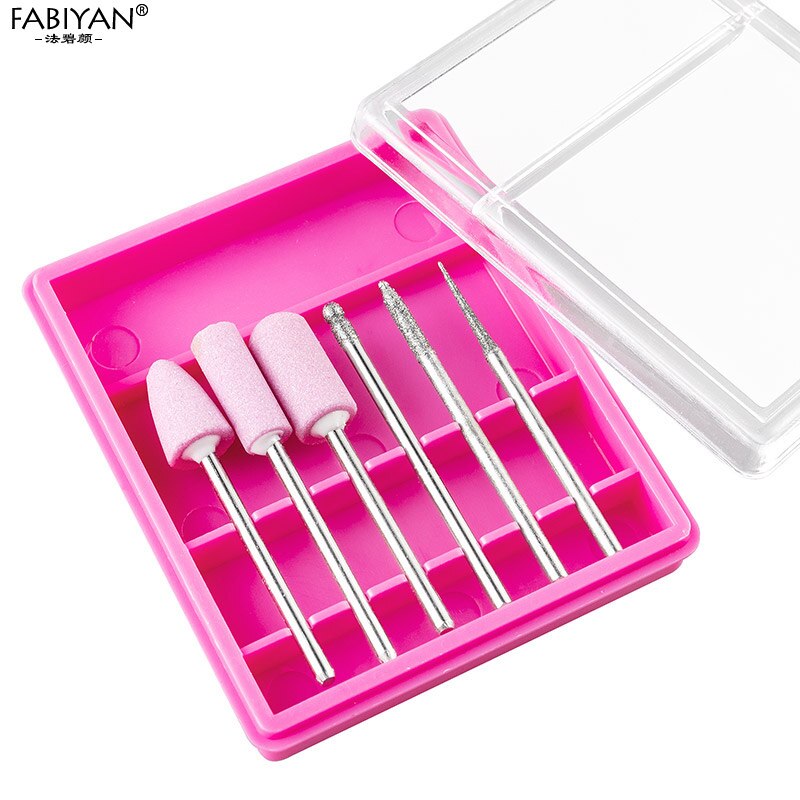6 Gaten Nail Art Acryl Boor-Bit Opbergdoos Organizer Manicure Tentoonstelling Container Houder Stand Display Wit Roze Tool