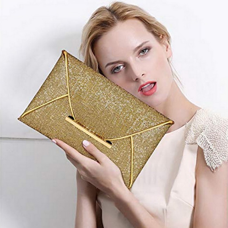 SHUJIN Women Evening Bag Pouch Sequins Envelope Black Handbag Sparkling Party Bag Solid Wedding Day Clutches Gold Purses