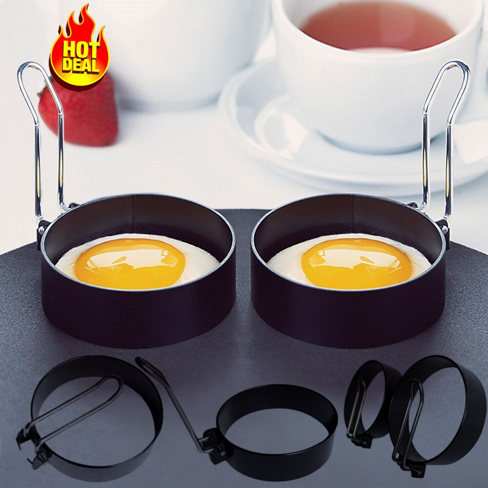 2pc Fried Egg Pancake shaper Stainless Steel Shaper Fried Egg Pancake Ring Circle Mold Heart Shape Kitchen Egg Cooking Tool 3