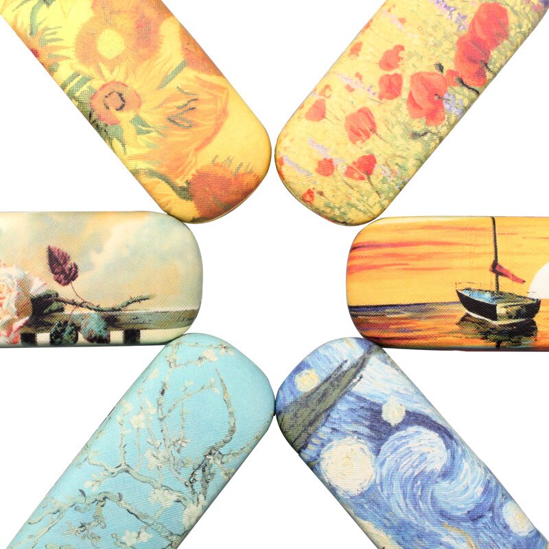 Funda de gafas de pintura al óleo para mujer funda de gafas de lectura de cuero duro para hombre Retro Unisex estampado Floral Protector de gafas